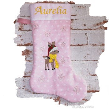 Nikolausstiefel Rentier Stofffarbe pink Name rosa